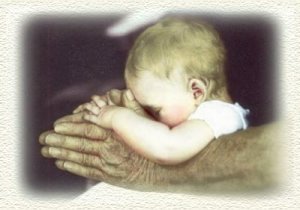 Elderly hands & baby praying hands